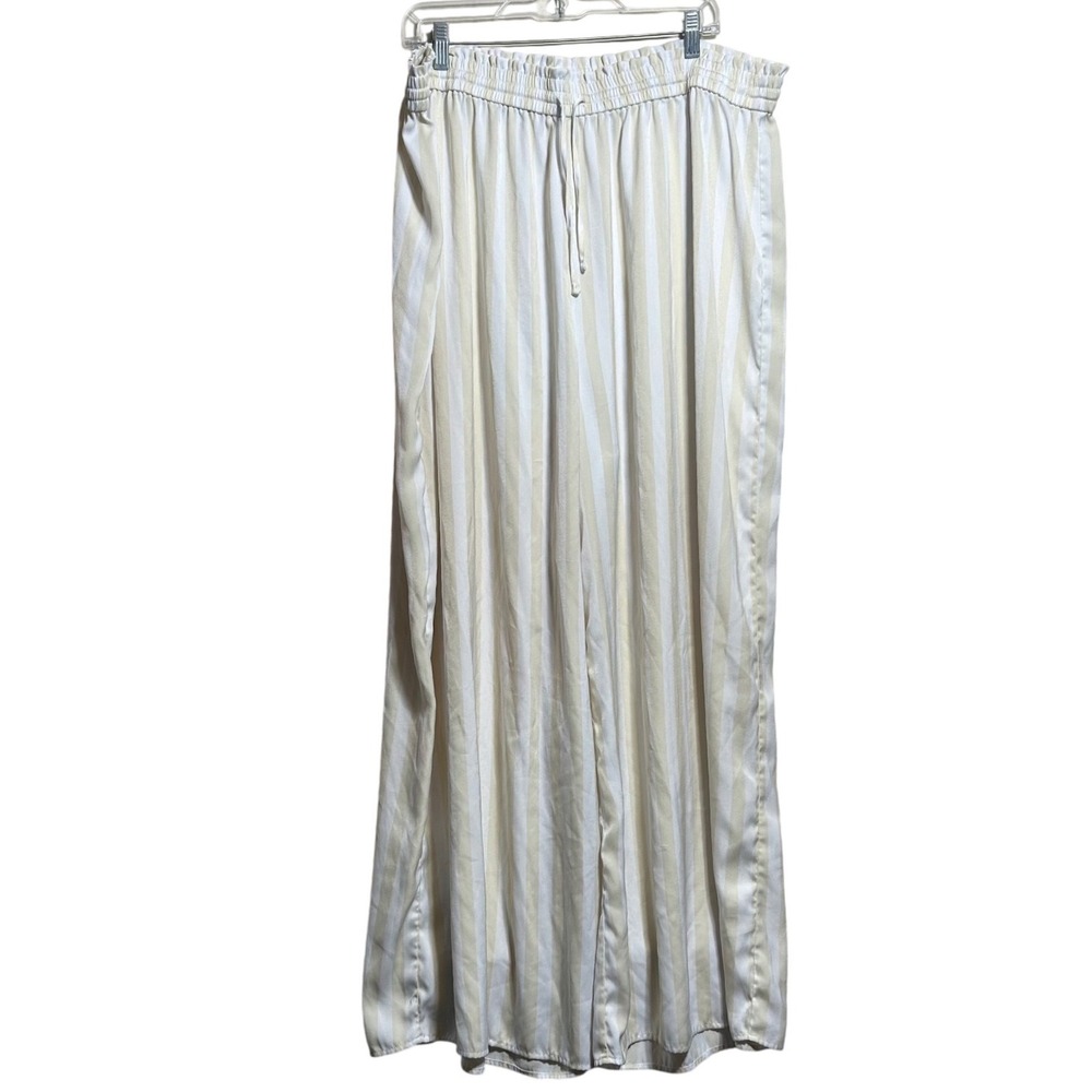 Summersalt Striped Wide Leg Pants 2XL Cream White Recycled Polyester Resortwear
